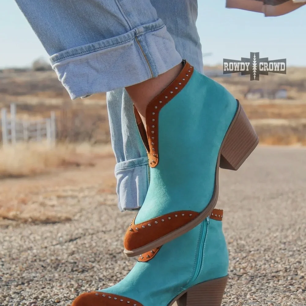 Women's Turquoise and Brown Ankle Boots - Picture 4 of 5